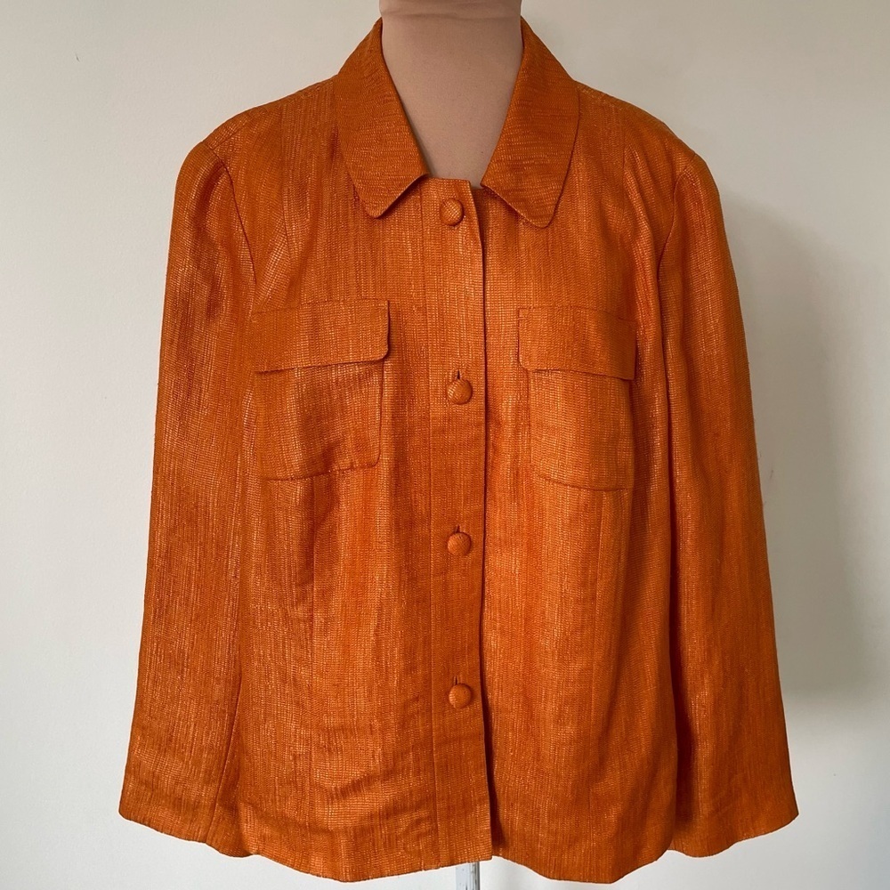 Lafayette 148 Linen Blend Orange Button Front Breast Pocket Jacket Blazer EUC 14